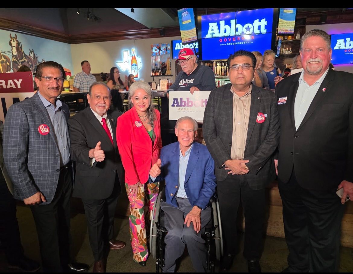 A group photo shared by Tony Ashrafi from Governor Greg Abbott’s Beaumont visit in support of Dr. Ray Callas.